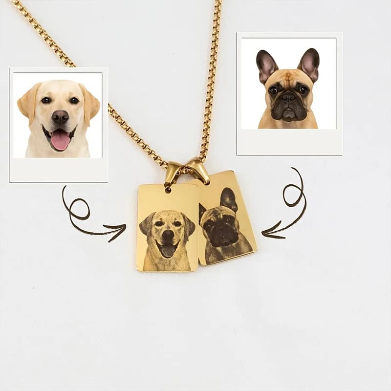 Necklace with Personalized Photo, Stainless Steel Pendant with Domestic Animal Avatar, Custom Gift with Laser Engraving for Family Memories