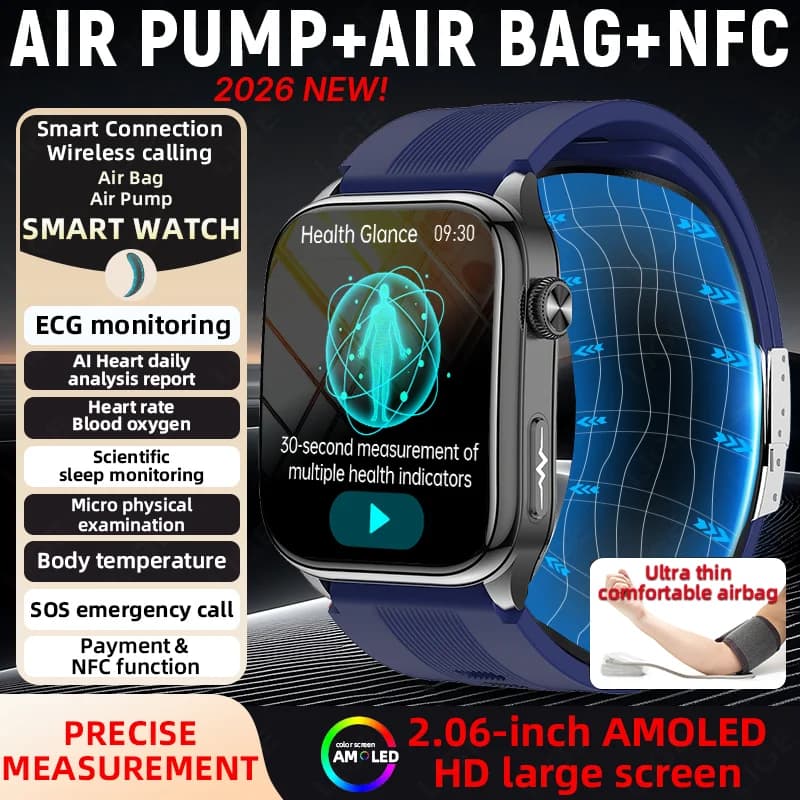 LIGE Smartwatch with Air Pump, Accurate Blood Pressure Measurement, Urico Acid, Blood Fat, ECG, Blood Oxygen, Vocal Calls, NFC, AMOLED Display