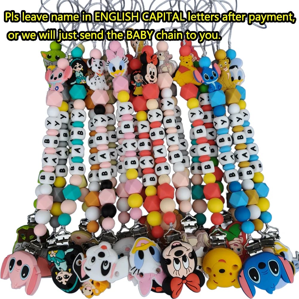 1pc marie cat Stitch simba dumbo tailored Pacifier chain name baby Clips Teethers Toys Dummy Nipples Holder Clip teething Chain