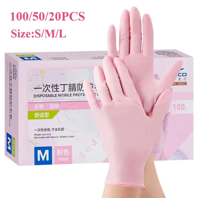 20/50/100PCS Guanti in nitrile rosa Guanti in lattice usa e getta senza polvere per la pulizia della casa Salone di bellezza Lavoro Guanto da cucina