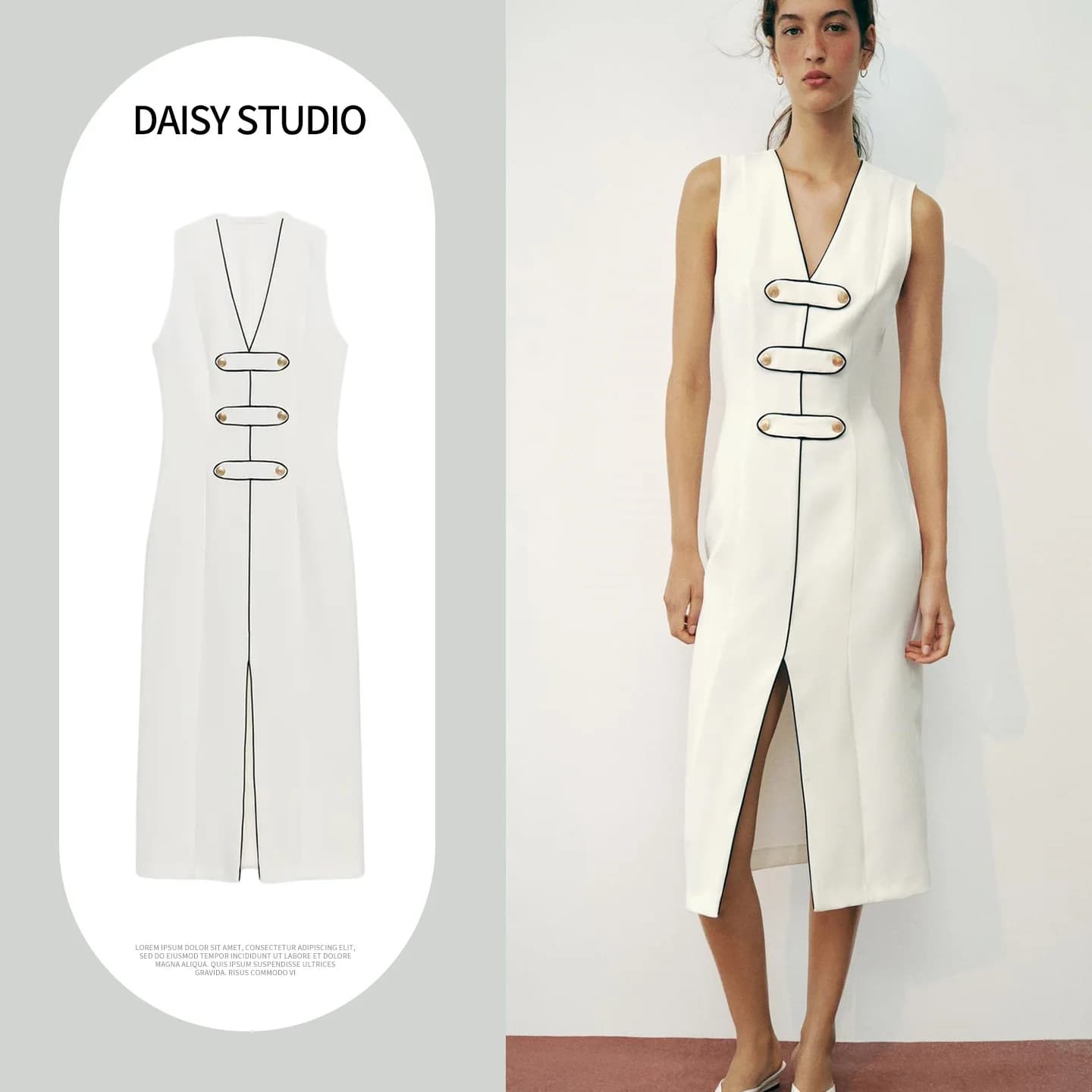Summer New Women's Sleeveless V-neck Color Block Fake Rope Knot Dress City Commute Style Slim Fit Polyester Dress