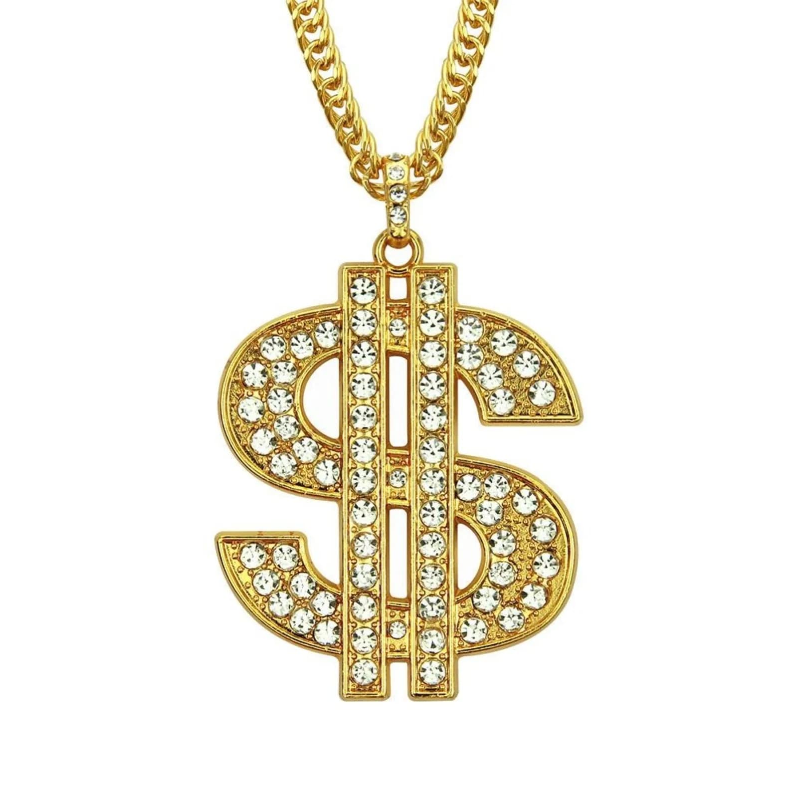 Collana con Simbolo del Dollaro Hip Hop, Collana con Catena Dorata e Strass per Uomo e Donna, Gioielli per Feste