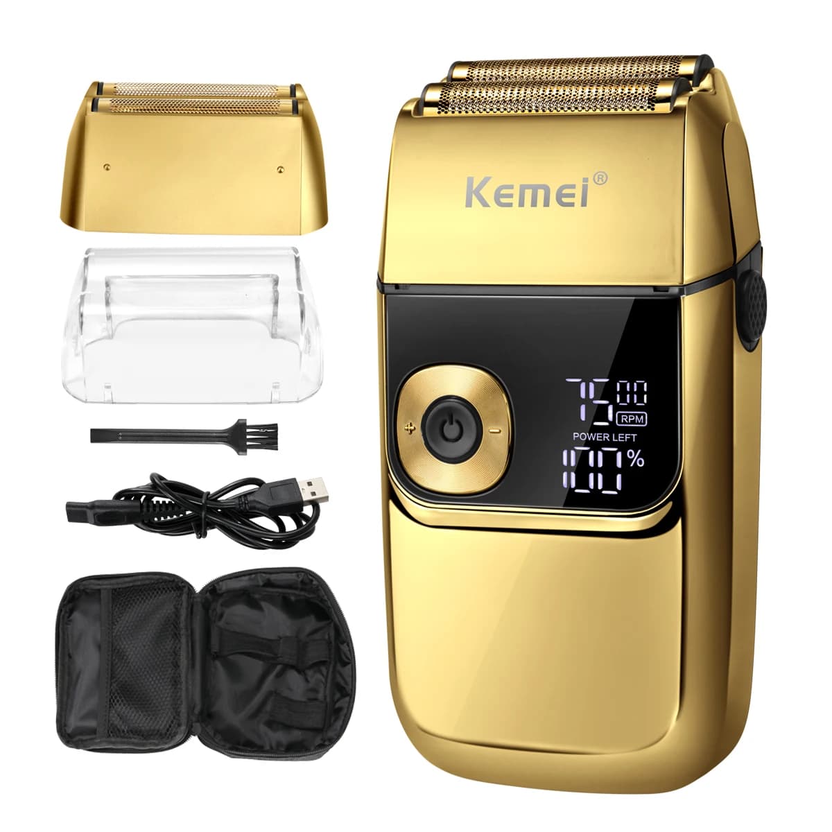 Electric Razor Kemei KM-2028 2 in 1, Regulabarba Rechargeable with Double Blade, Washable, Professional for Men