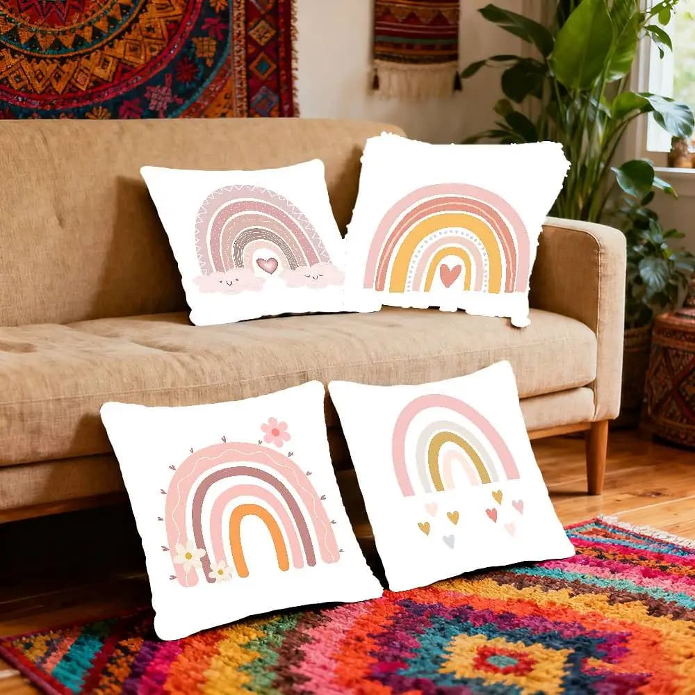 Rainbow Cute Print Pillow Case Cushion Cover Polyester Pillowcase Decorative Sofa Cushion Pillowcase Home Decor