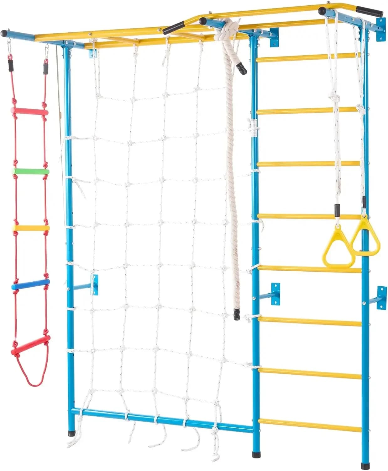 Palestra nella giungla per bambini piccoli, set da gioco da arrampicata 7 in 1 con scala svedese in acciaio al carbonio, scala a muro, barra per trazioni, scala in corda