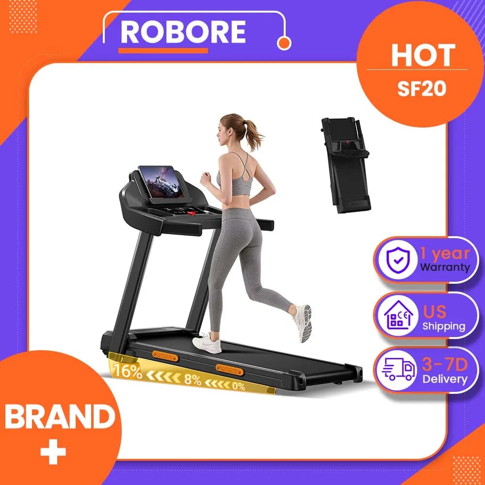 ROBORE SF20 Incline Treadmill for Home with 16% Manual Incline, 3.0HP Quiet Brushless Motor, 7-Layer Shock Absorption, 400LBS Capacity, LED Display, Foldable Walking Pad for Running & Walking
