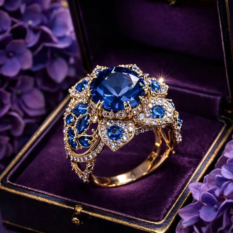 European and American super flash color treasure light luxury high sense sapphire ring ins tide cold wind temperament versatile index finger