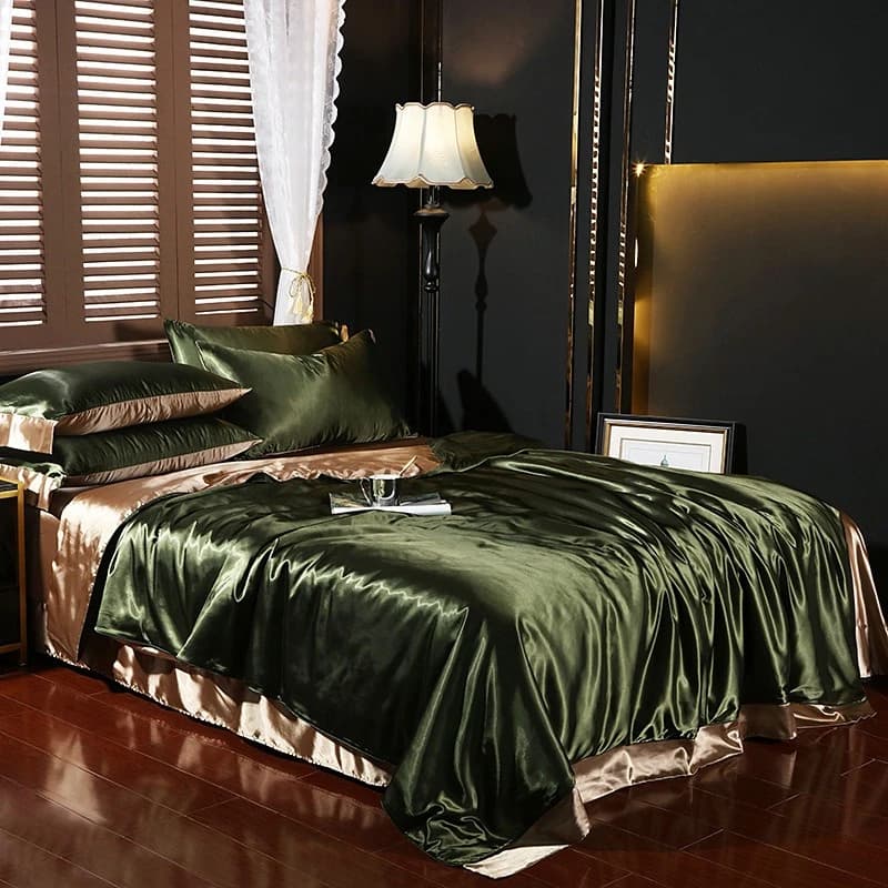 Set of natural frost silk bedding Covers with corners/piatto Federa Luxury satin sheet Solid color King Queen Twin Size