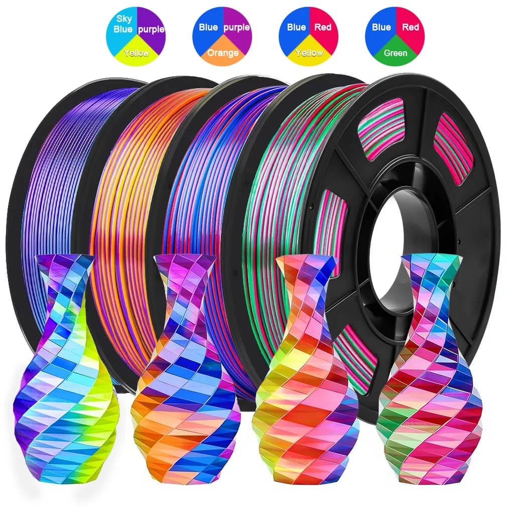 3D Printer Filament in PLA Tricolor Silk 1.75mm 250g (0.55lbs) Coil, High Precision Printing Material for Most FDM 3D Printers