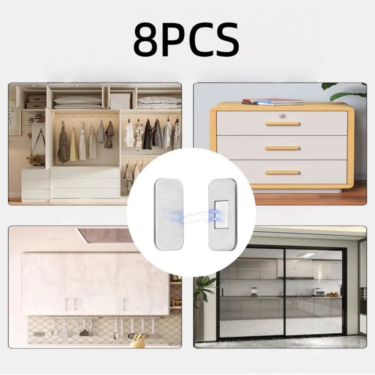 2Sets（8pcs） ultra-thin cabinet door magnetic tape, no drilling required, suitable for kitchen cabinets, wardrobes, and drawers