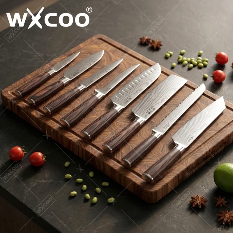 Set di Coltelli da Cucina Giapponesi WXCOO in Acciaio 7cr17, Coltello Multiuso, Affettatrice per Carne, Coltello per Frutta e Verdura, Coltello per Pane, Coltello da Disosso con Manico Ergonomico