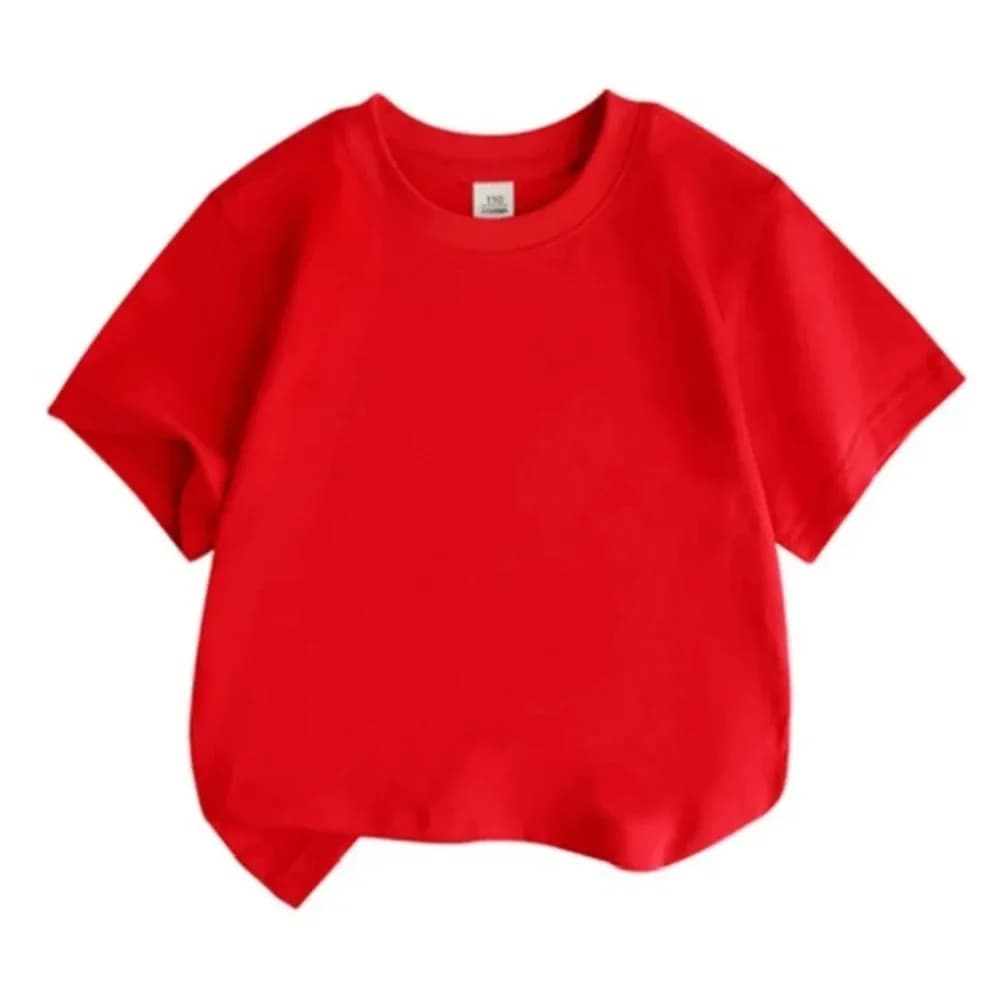 Maglietta a maniche corte in tinta unita per bambini, adatta per l'abbigliamento casual estivo, disponibile nei colori bianco, rosa e nero.