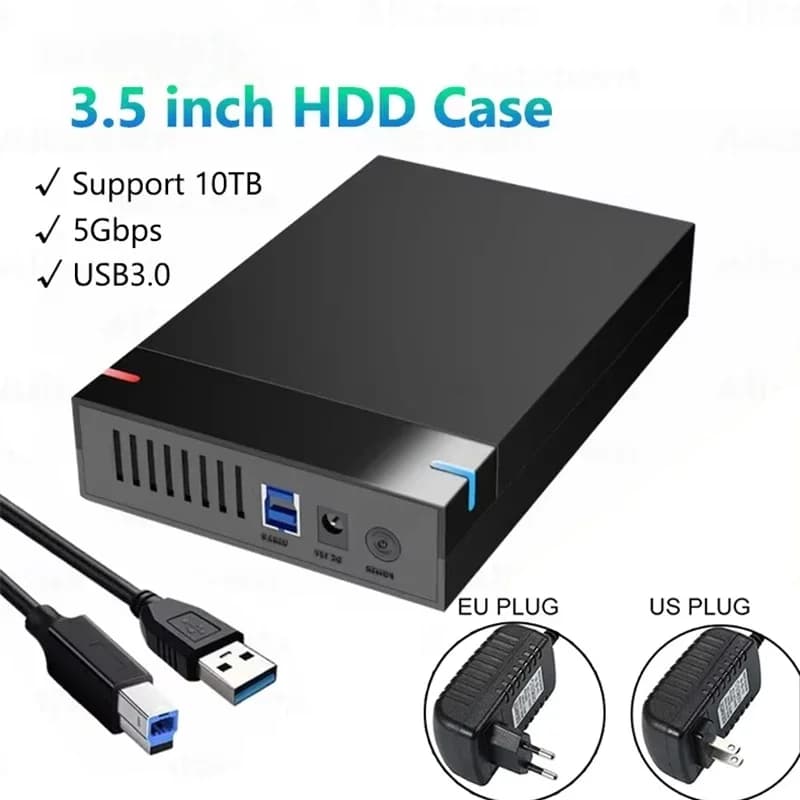 3.5 inch HDD Case USB3.0 Hard Drive Enclosure SATA to USB 3.0 External Hard Drive Reader Support 10TB Adapter for PC Laptop