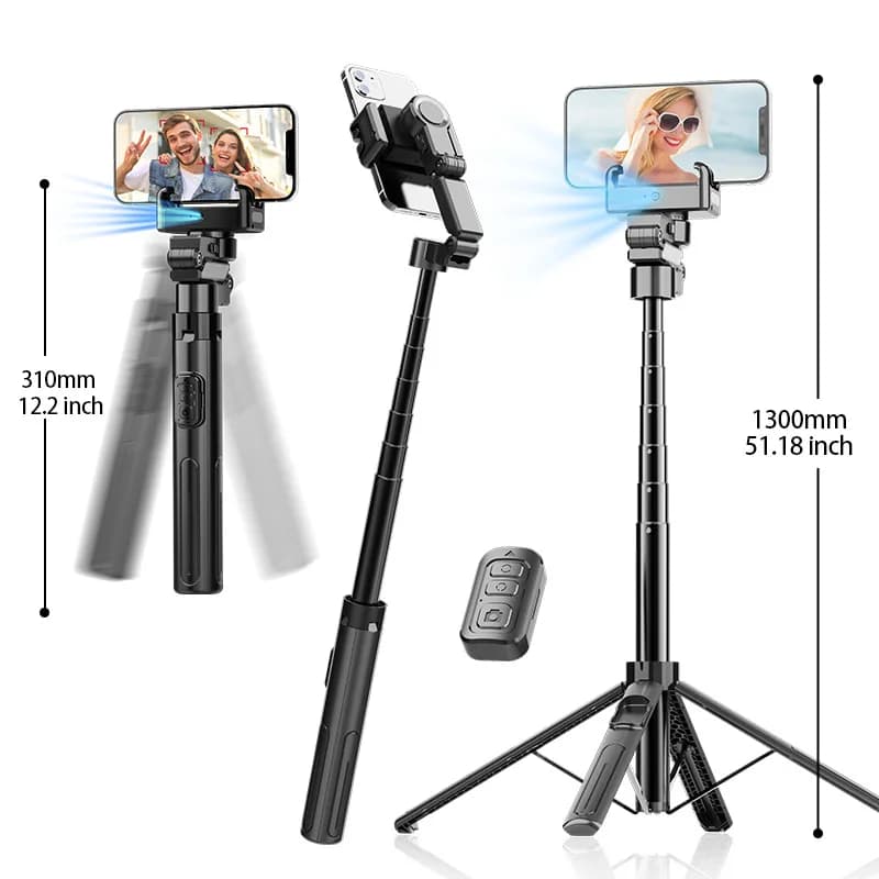 Stabilizzatore per selfie Bluetooth AI Controllo gesti 360 ° Supporto per treppiede con rotazione Treppiede per selfie con tracciamento viso anti-vibrazione