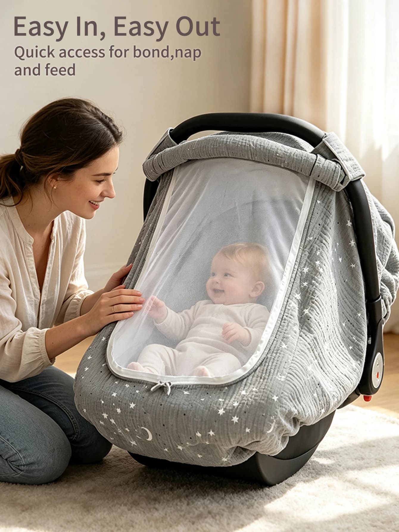 1Pc Children's Sunshade Cover, Skin-Friendly and Breathable, Baby Stroller Sunshade Cover, Outdoor Baby Walking Accessory, Full Month and First Birthday Gift, Universal Sunshade for Baby Carrier and Seat, Mosquito-Proof, Breathable, Not Stuffy, Suitable for Babies in Spring, Summer, and Autumn