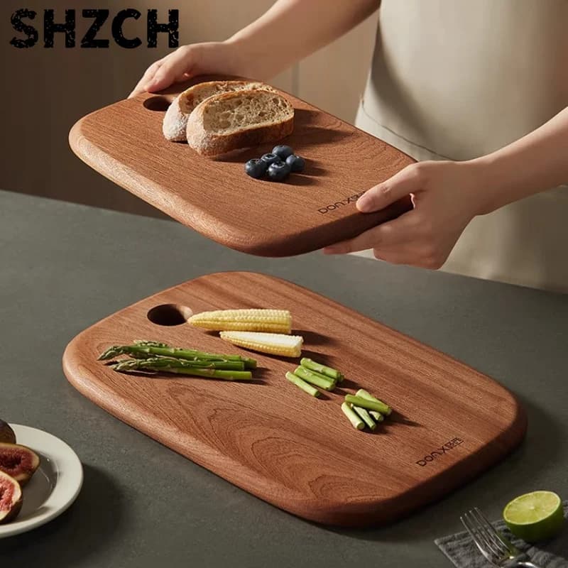 Ebony Wood Cutting Board Natural Antibacterial Chopping Block for Kitchen Baby Food Fruit Wooden Board Non-Slip Cutting Block