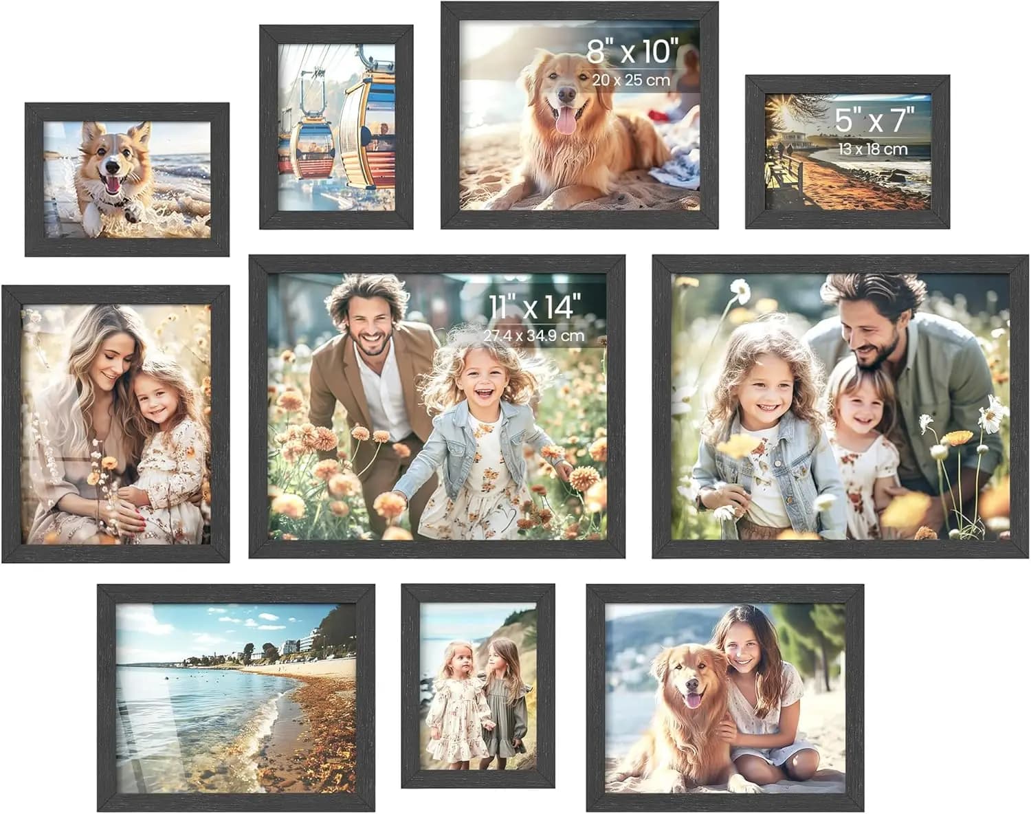 Set of 10 collage frames, two 11x14, four 8x10, four 5x7, wall galeria decorations, table display, Christmas gift