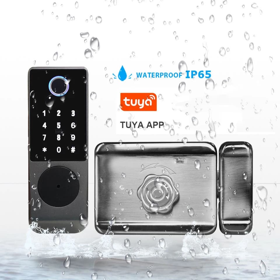 Enrique Tuya Waterproof Outdoor Gate IP65 Smart Rim Lock Digital Wifi Fingerprint Keyless Entry Door Lock Biometric Finger Print
