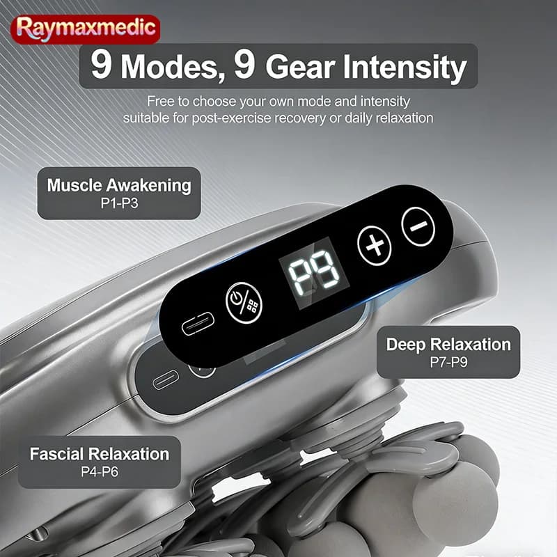 Raymax Pistola Massaggiante a 22 Testine per Massaggio Profondo dei Tessuti Muscolari, Wireless, ad Alta Frequenza, Massaggiatore per Corpo, Schiena, Gambe e Collo