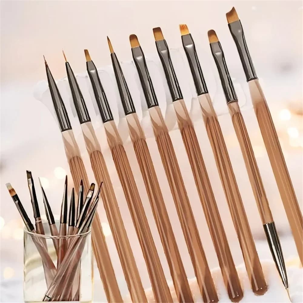 Set di 9 Pennelli per Nail Art, Strumenti per Decorazione Unghie, Pennello per Gel UV, Pennello per Disegno Acrilico Fai-da-Te, Pennello per Manicure