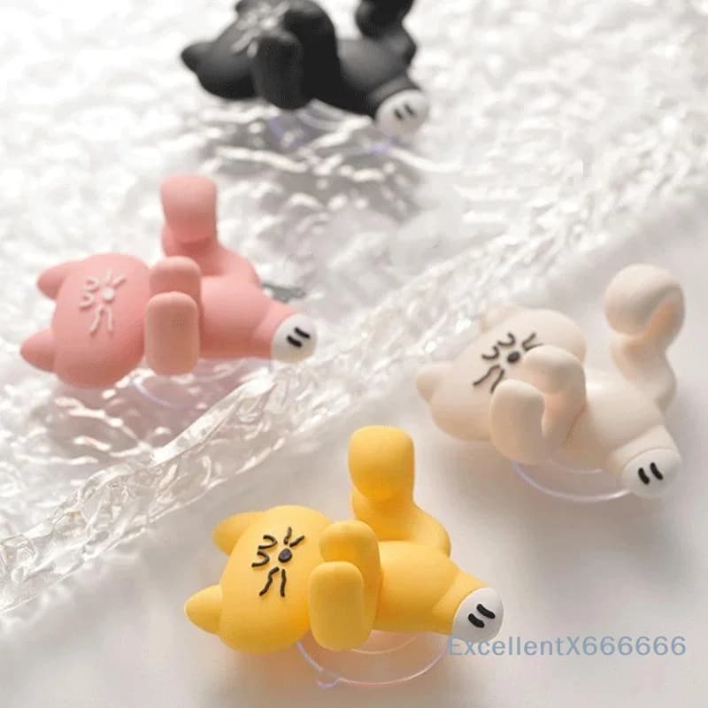 Kawaii Cat Silicone Suction Toothbrush Holder Wall Mounted Multifunctional Bathroom Organizer for Cosmetics Razors