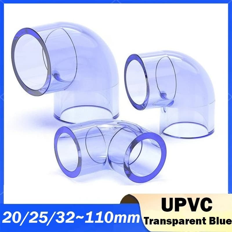 Transparent PVC Connectors Blue 16 20 25 32 40 50mm, UPVC Elbow Joints for Aquarium, Garden Irrigation, Water Pipes