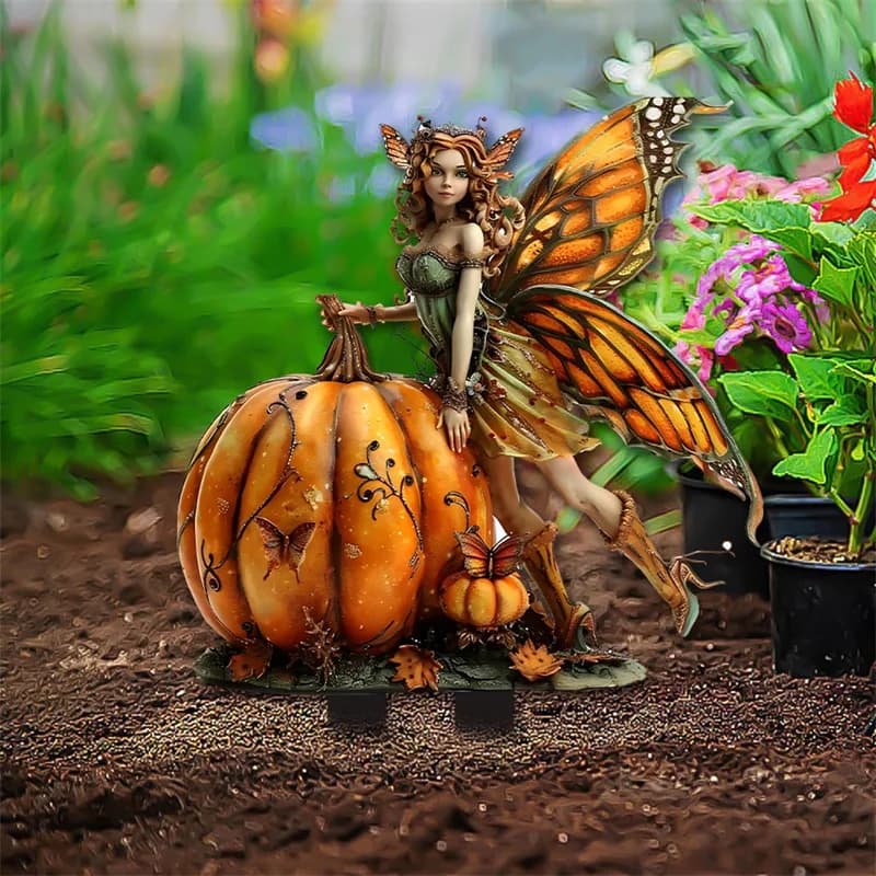 Halloween Winged Witch Fairy Pumpkin Acrylic Decoration Potted Plant Decorative Props Decorative Logo Acrylic Ground Plug