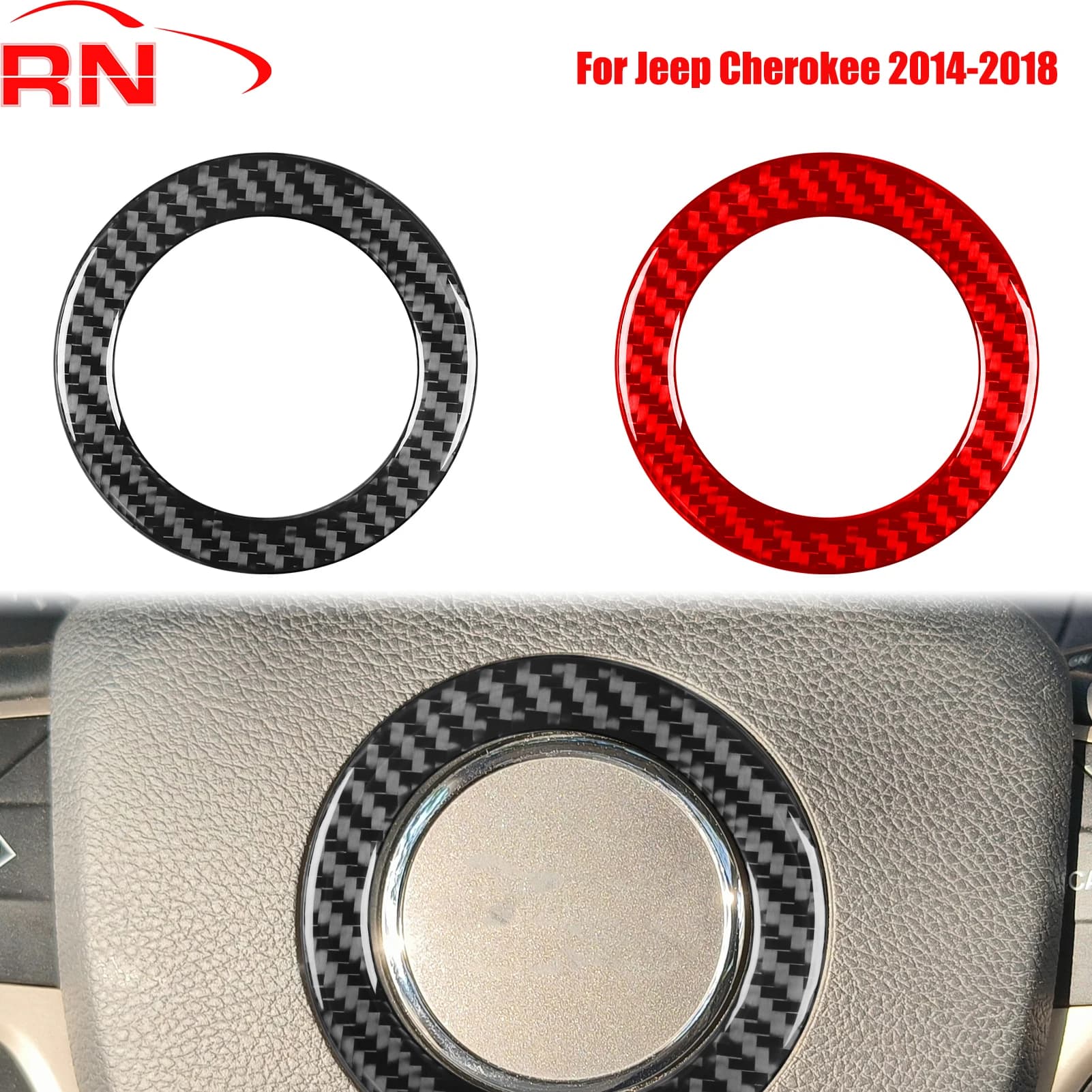 Per Jeep Cherokee 2014-2018 Volante per auto in fibra di carbonio modificata Logo Cerchio Accessori interni Adesivo decorativo