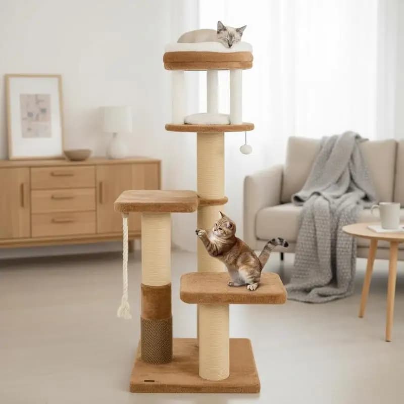 65 Inches Tall Cat Tree with Self-groomer and Removable Cat Bed-Coffee