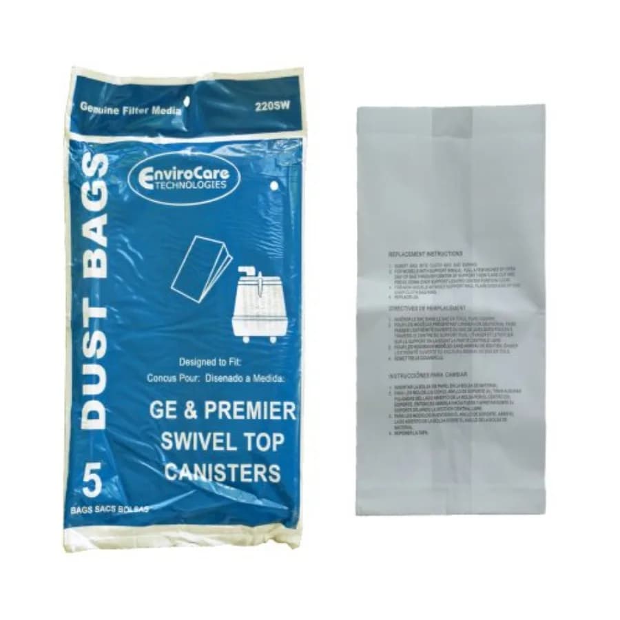 Replacement Vacuum Cleaner Dust Bags made to fit GE, Premier, Whirlwind, Everclean Swivel Top Canisters 5 Bags