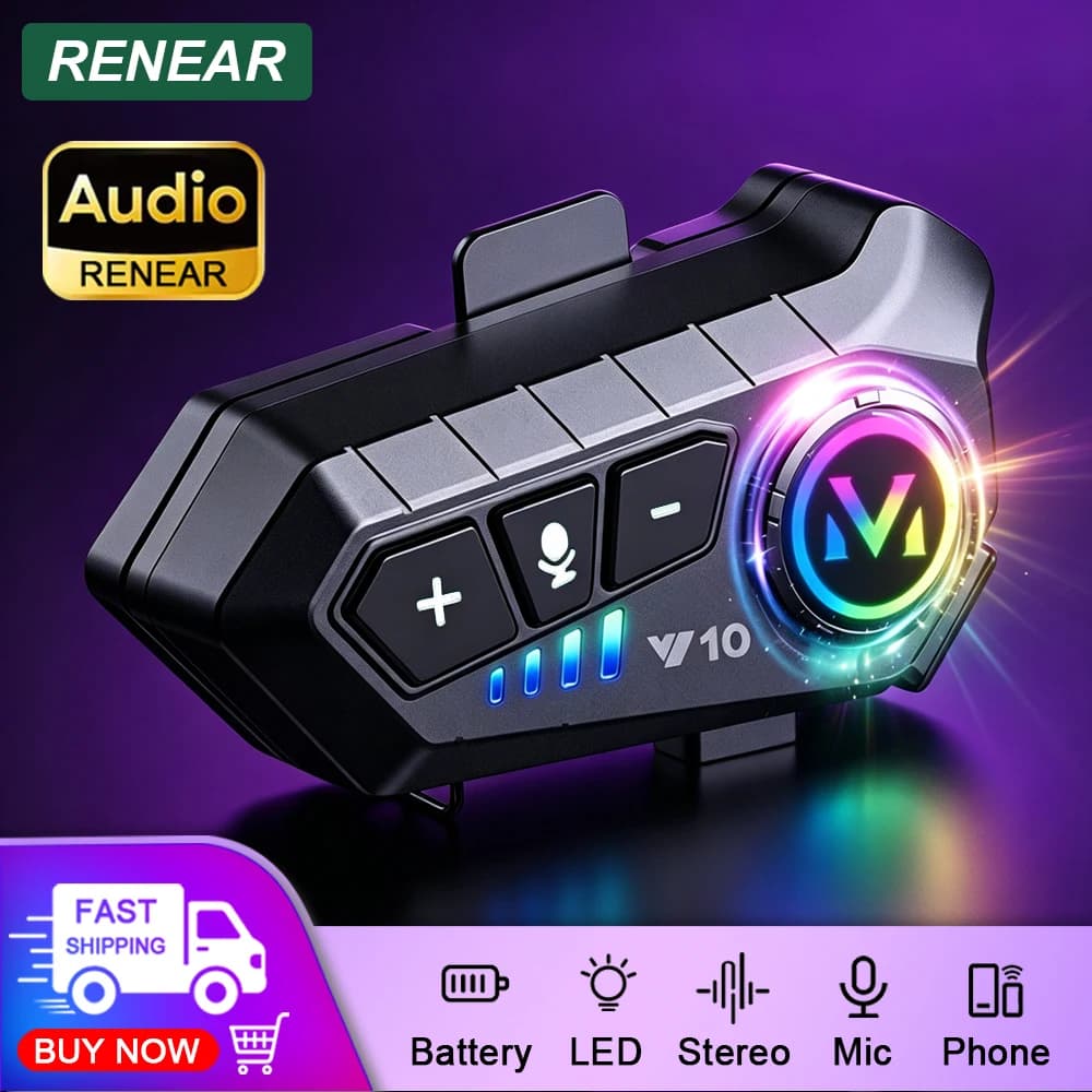 Motorcycle Helmet Headset Bluetooth 5.3 Stereo With LED Light For Universal Android Ios Phone Soft Hard Mic Wireless Headphones