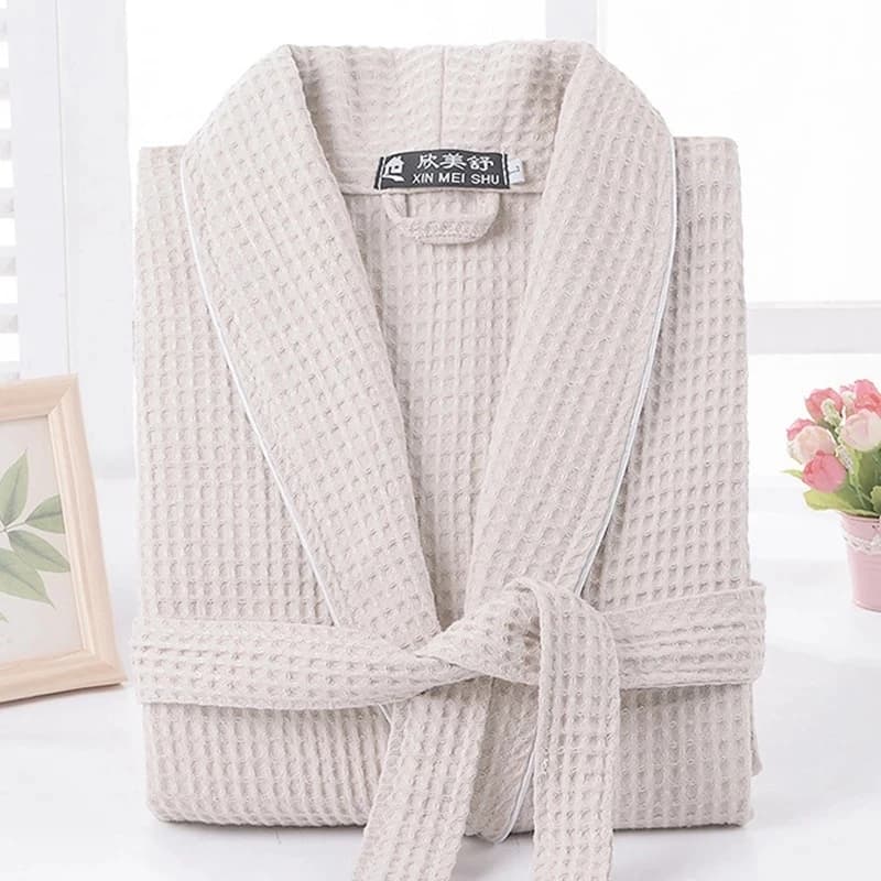100% cotton waffle bathrobe woman nightwear couple spring summer long bride bathrobe sleep lounge kimono night dress