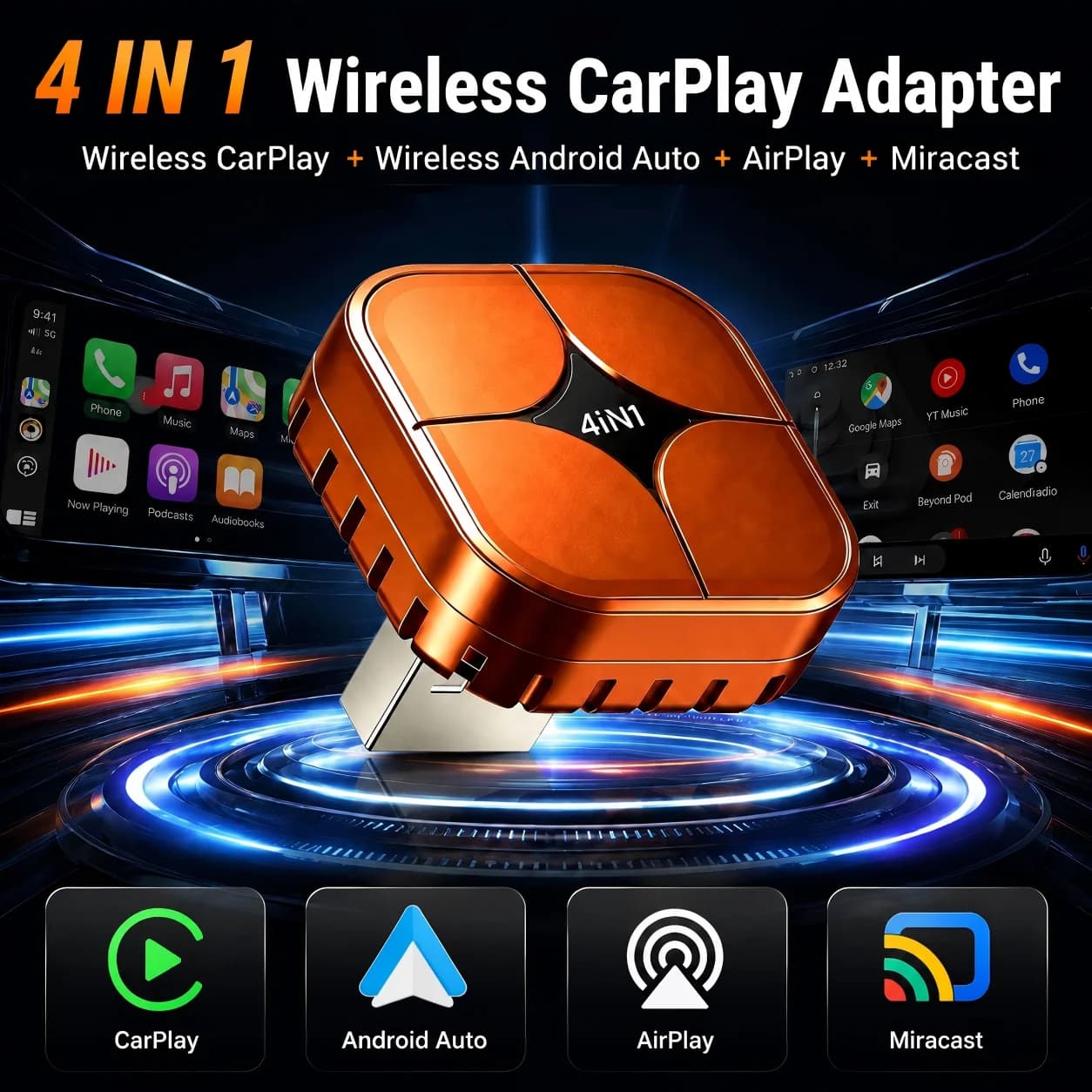 CarPlay AI Box Wired to Wireless CarPlay Adapter AirPlay Miracast Low Latency Smart Car Dongle For iPhone Android Plug and Play