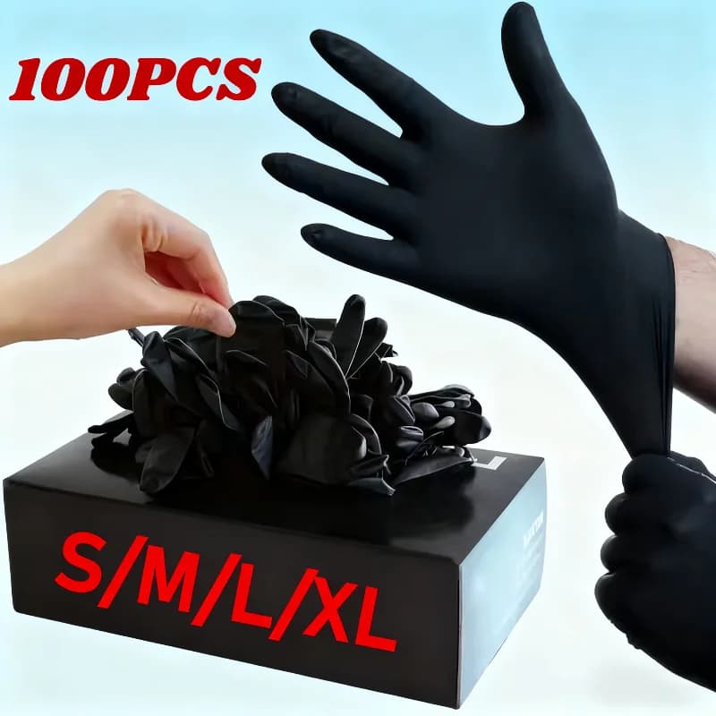 100 pezzi guanti in nitrile vinilico nero monouso in polvere e guanti da cucina senza lattice donne salone di bellezza cucina tatuaggio guanti per capelli