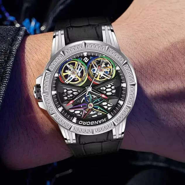 Orologio Automatico da Uomo HANBORO, Moda 43mm, Meccanico, Luminoso, Impermeabile, Scheletrato, Doppio Bilanciere, Movimento Shanghai JH515