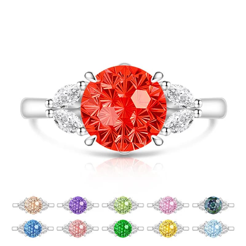 Anello in Argento Sterling 925 con Diamante ad Alto Tenore di Carbonio, Taglio Dahlia e Taglio Millennium, Design a Vite, Gioiello di Lusso Leggero e Luminoso