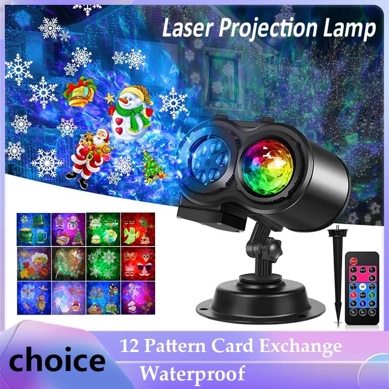 Lampada per proiezione laser impermeabile luce per feste 12 Scheda di cambio Illuminazione scenica Proiettore per esterni per le vacanze Illuminazione scenica natalizia