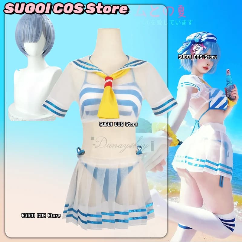 {SUGOI COS}Re:La vita in un mondo diverso da Zero Rem Costume cosplay Parrucca da ragazza Simpatico costume da marinaio Costume da bagno Gonna superiore Halloween
