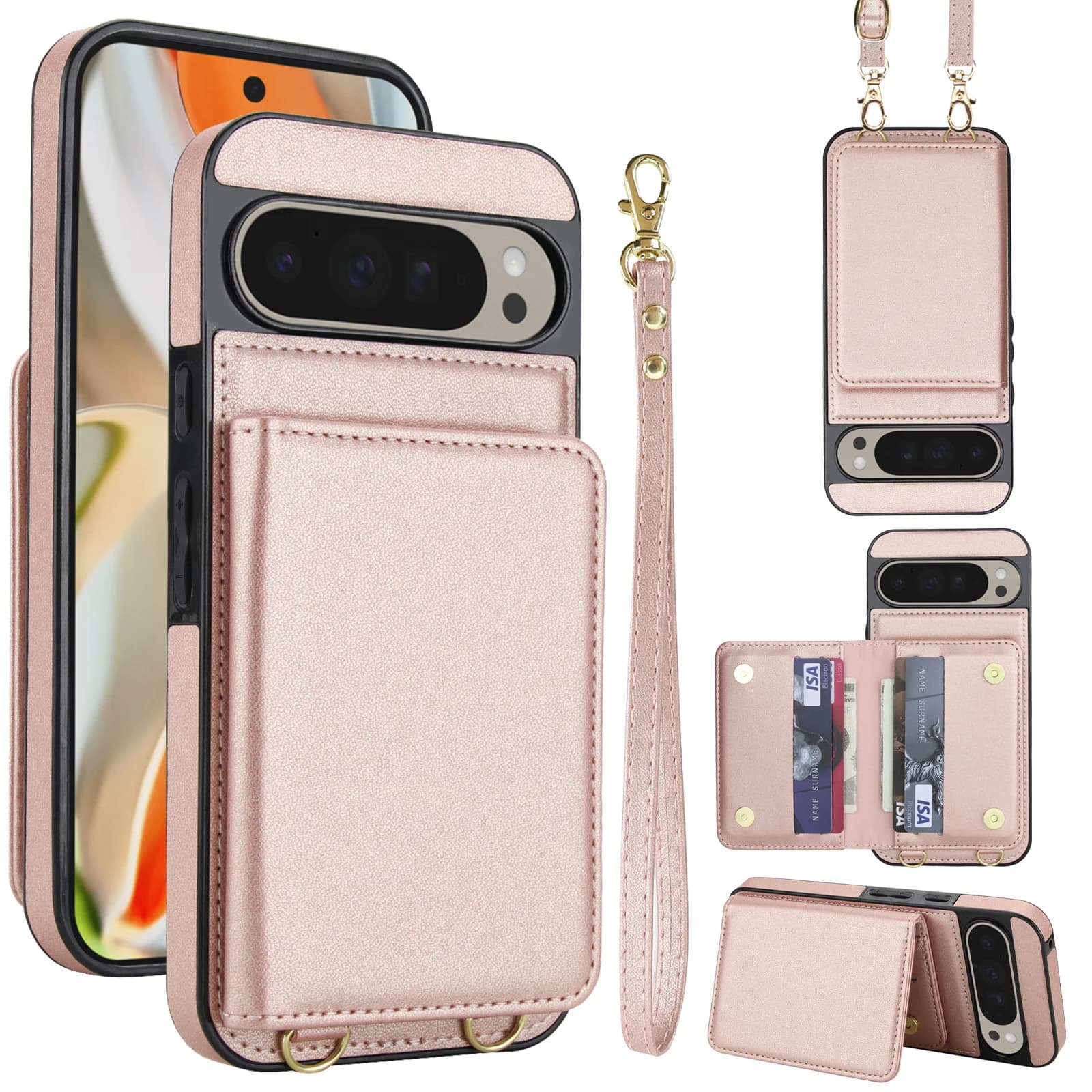 Carte a tracolla Solt Portafoglio Custodia in pelle per Google Pixel 9 Pro XL 9A 8 8A 5G Borsa con cordino lungo Libro RFID Cavalletto Cover Fundas