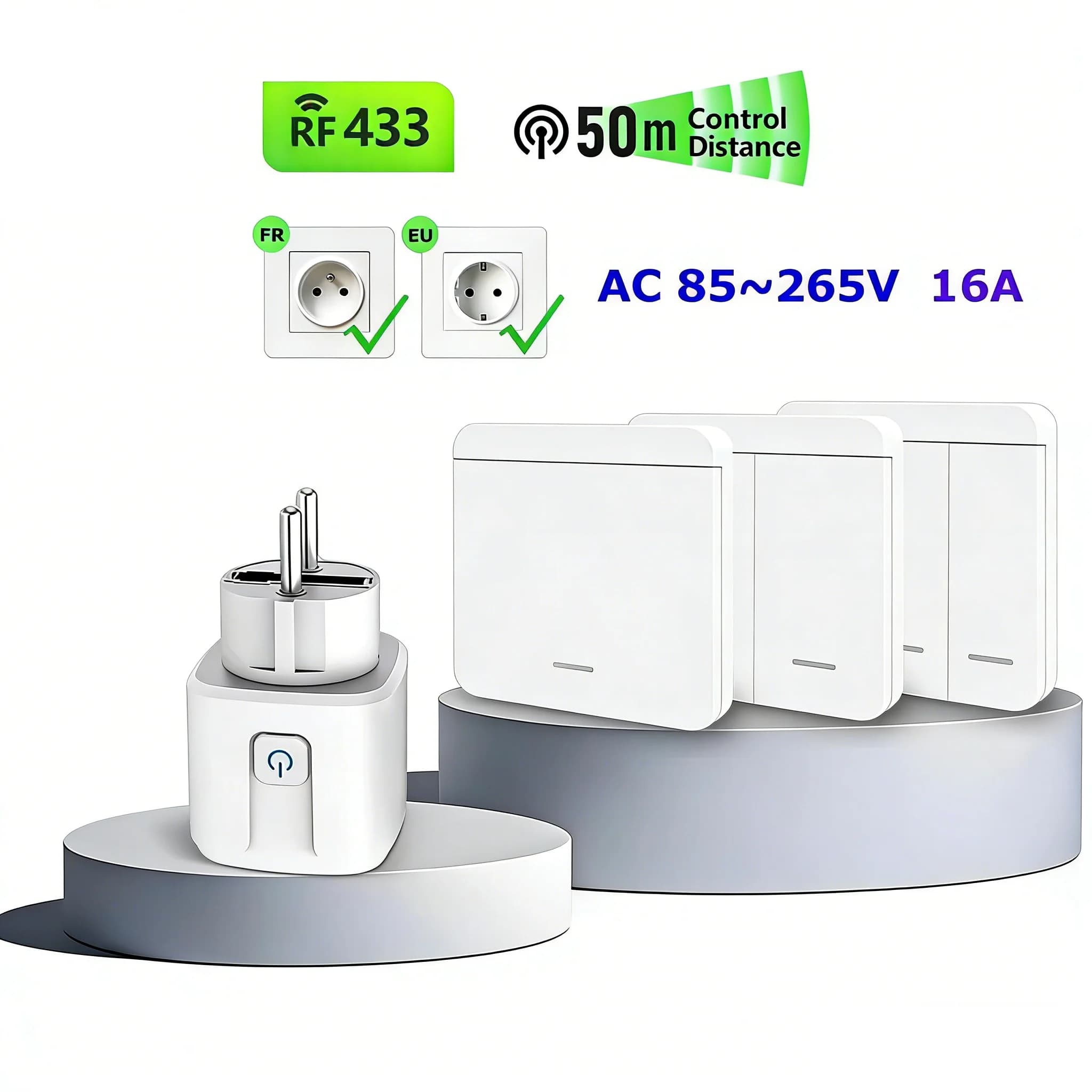 Smart KEBIDUMEI socket with Wireless remote control, 16A EU FR switch, Electric socket for Remote Control of Domestic Lights