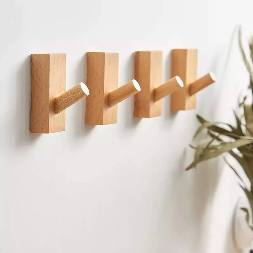 Wooden Wall-Mounted Hooks, Decorative Coat and Hat Rack, Heavy-Duty Organizer Towel Hanger (4-Pack)