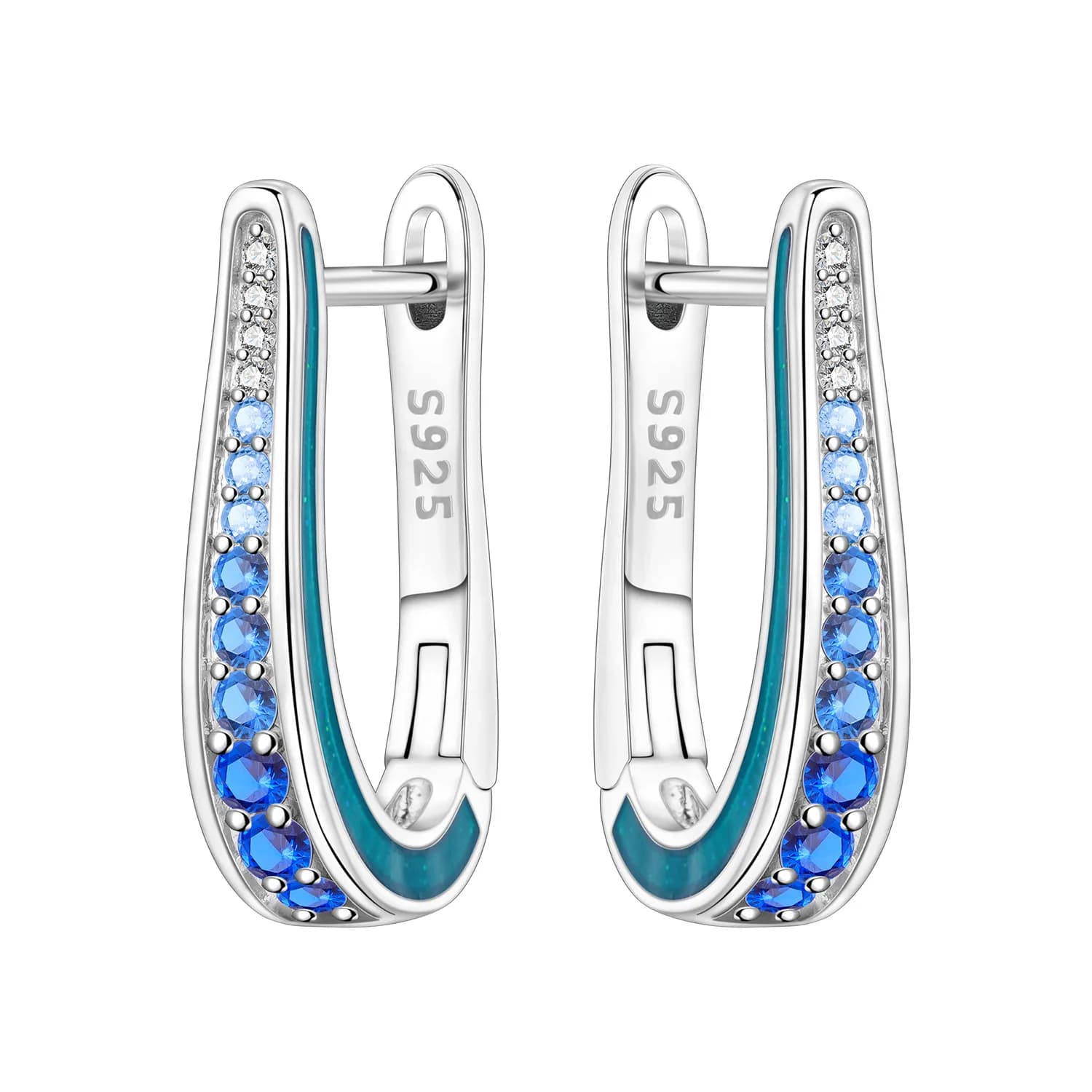 PANPOKI S925 Sterling Silver Simple Blue Gradient Earrings Hoop Earrings Women Jewelry Original Trendy Anniversary Gifts