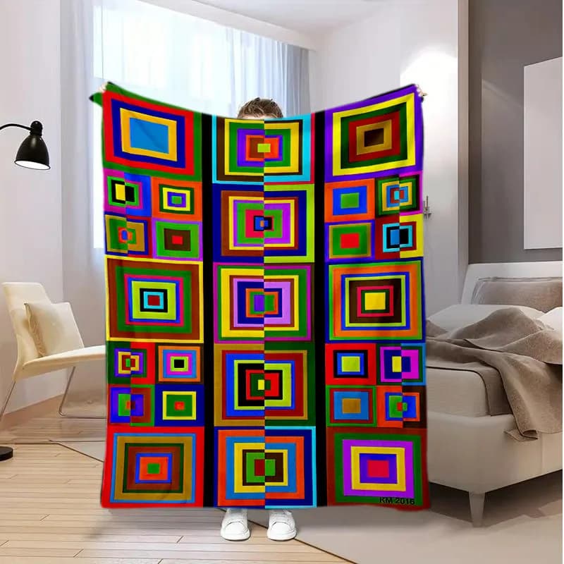 Coperta in Flanella Versatile per Tutte le Stagioni - Design Moderno a Griglia Astratta, Morbida e Accogliente per Divano, Letto, Pisolini in Ufficio e Viaggi