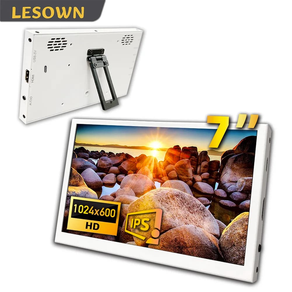 LESOWN Small Monitor Touchscreen HDMI IPS 1024x600 7 Inch Portable Sub Display with Metal Case for Windows Raspberry Pi 4 3B + 3B