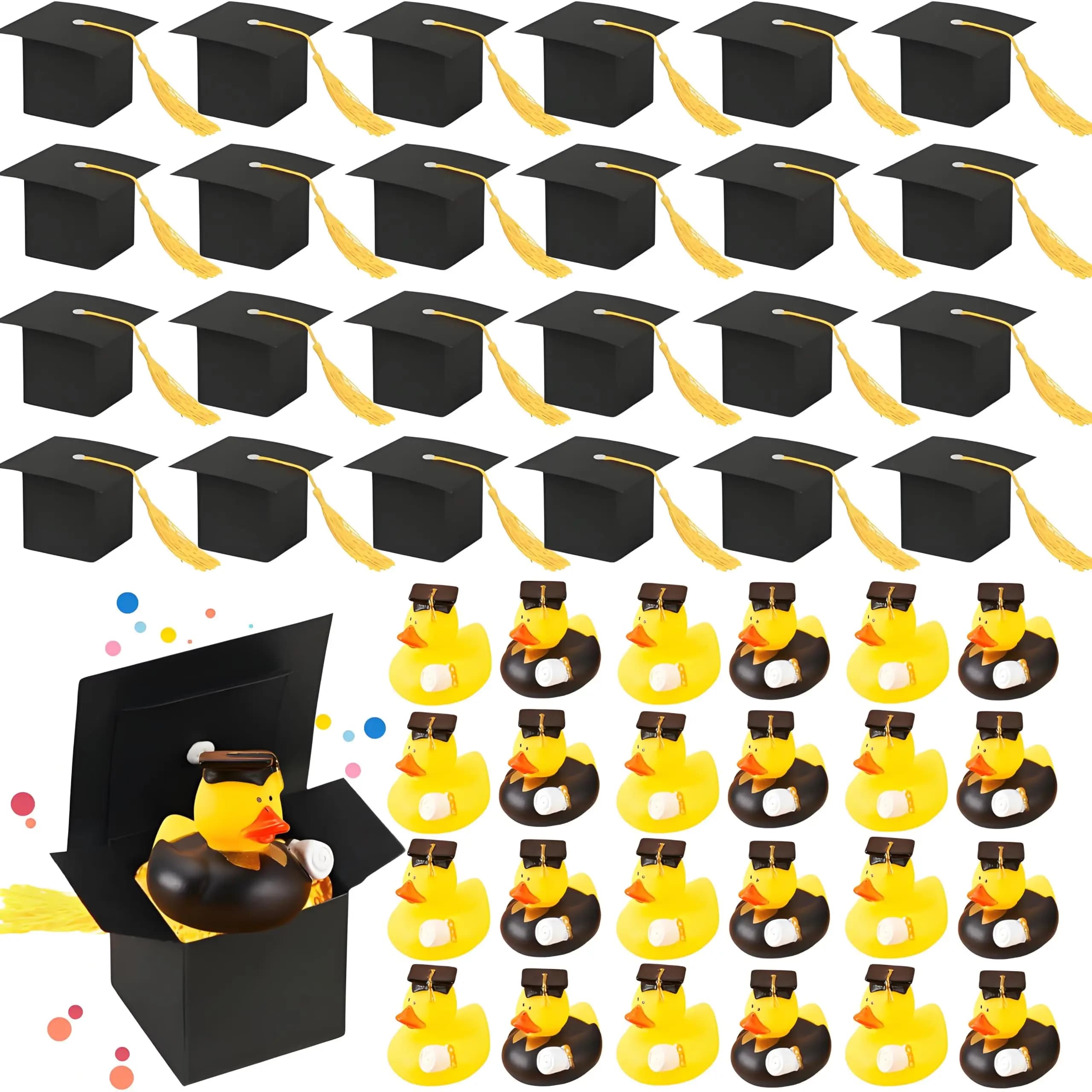6/12/24 set di scatole di caramelle regalo per anatra di gomma e laurea con nappa gialla mini anatra per laurea bomboniere per laurea sfuse