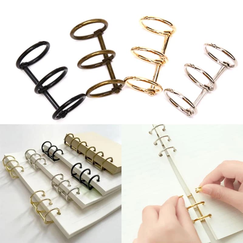 2 Pezzi Anelli Metallici a 3 Fori per Rilegatura Libri, Quaderni, Album, Scrapbook, Fai da Te, Calendari