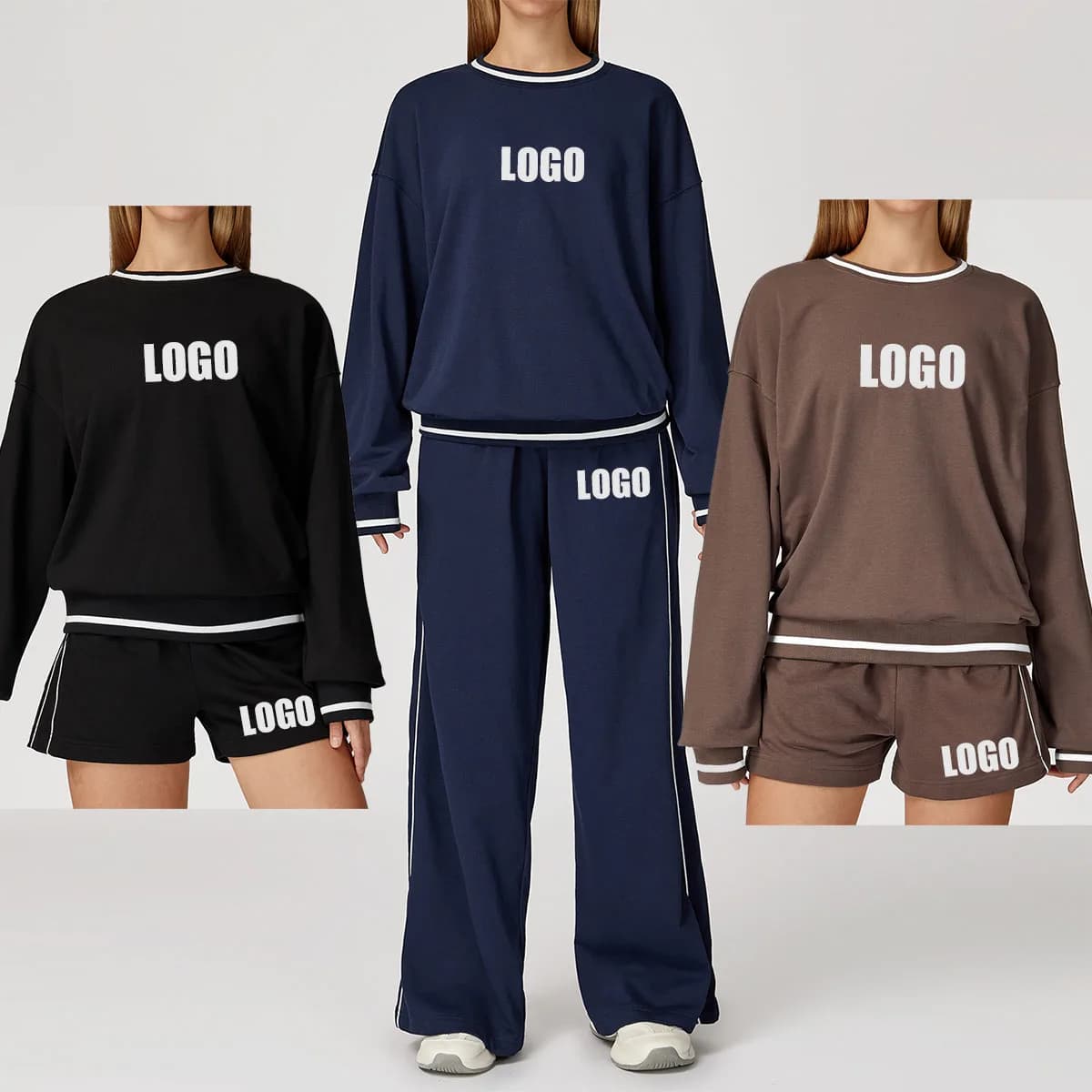 LOGO Customized Women's New Sweater Casual Trousers Wide Leg Comfortable Sports Jogging Shorts Outdoor Cycling Set Two Pieces