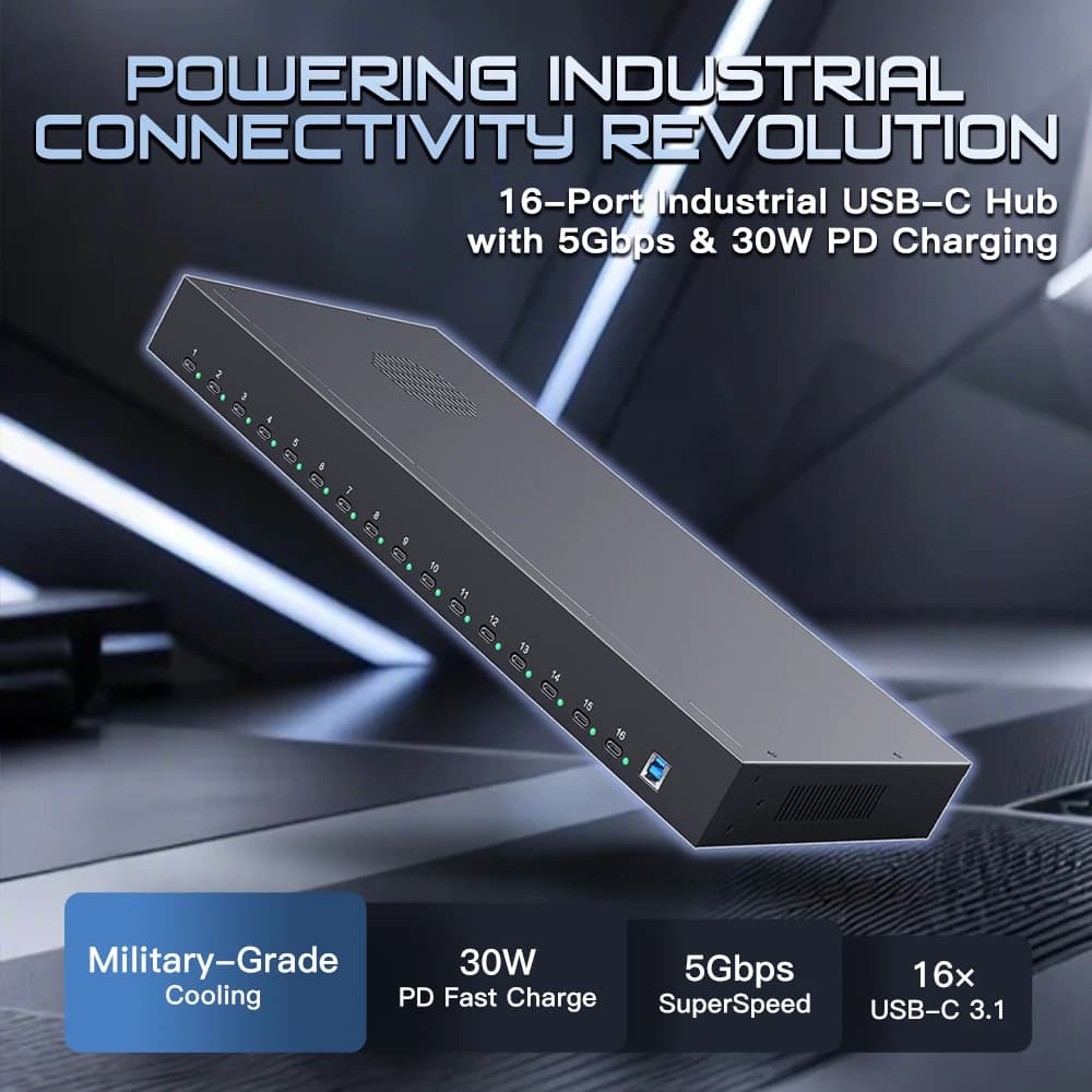 600W 16 Port USB C Hub C-165PD Professional PD Fast Charging Docking Station Max 30W for Laptops
