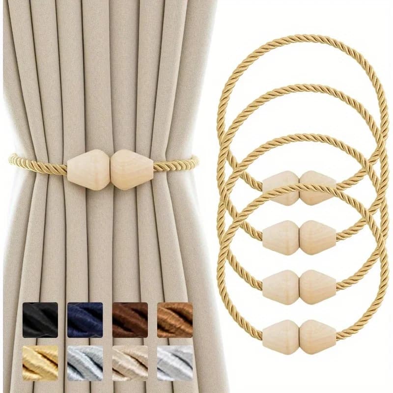 1/2PCS Strong Magnetic Curtain Clip Wooden Bead Curtain Tie Drape Holder Buckle Strap Rope Curtain Decoration