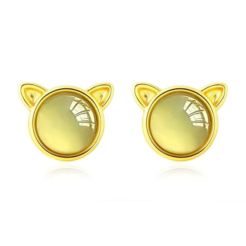 Hot-Sale New Gold-Plated Natural Emerald Cat Earrings Are Sweet And Lovely, And They Are Extravagant Jewelry For Women